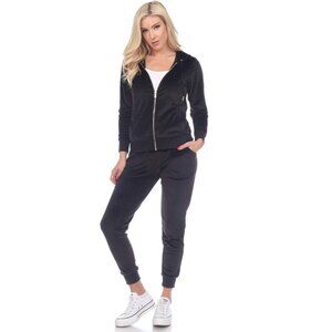 white mark Women's 2-Piece Velour Tracksuit Jogger Outfit Set SMALL BLACK NWT